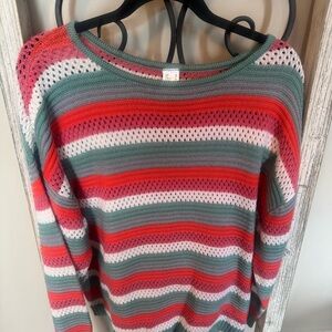 Colorful Striped Open Knit Sweater Women’s Size 16 Red Green White‎ Retro